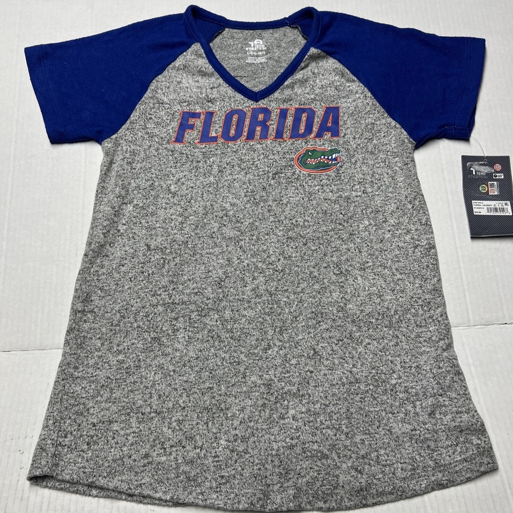 Team Athletics Florida Gators Short Sleeve V-Neck Shirt Girls SZ LG 10/12 NWT